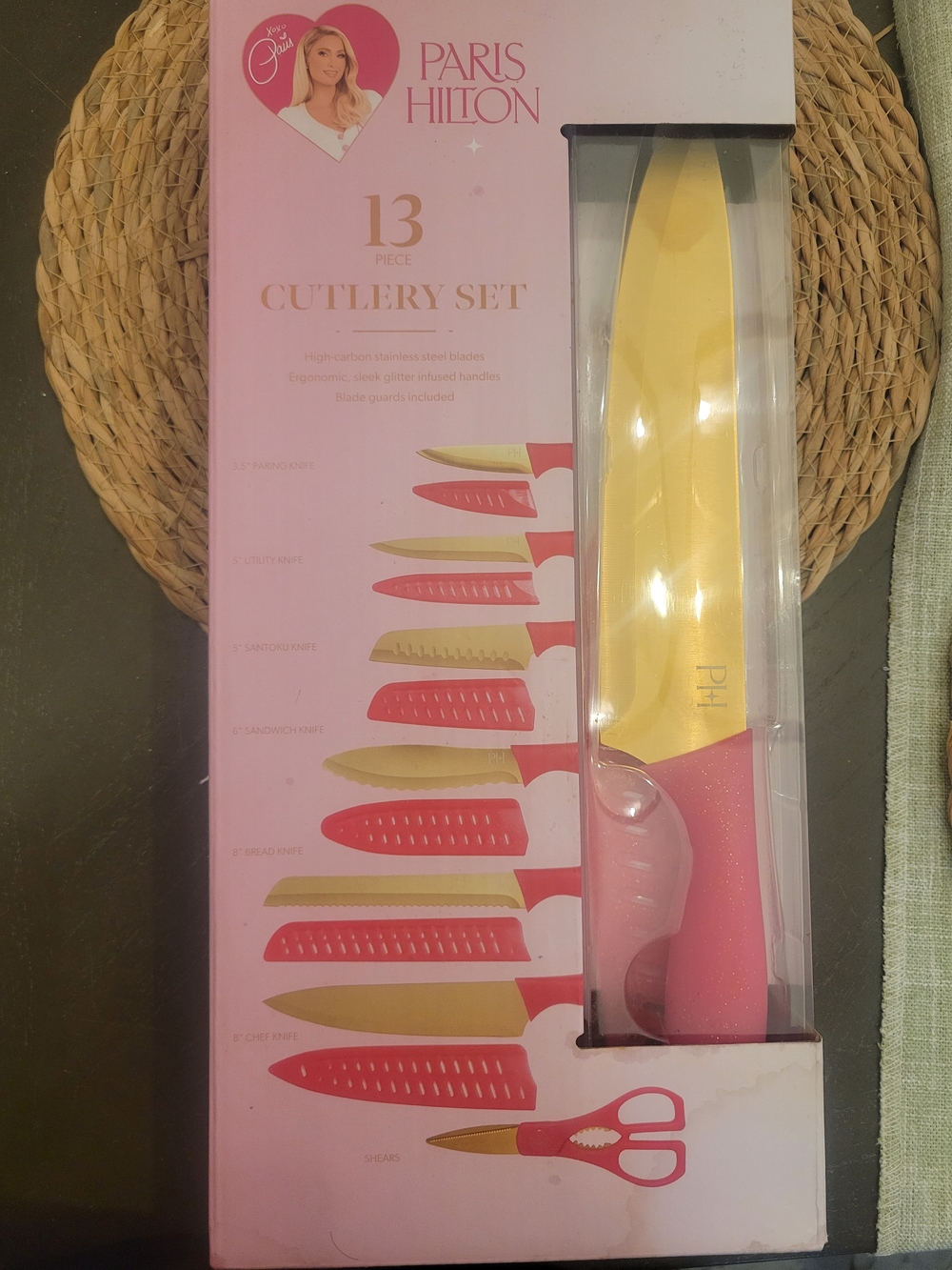 Paris Hilton Pink Handles with Gold Blades 13-Piece Cutlery Set